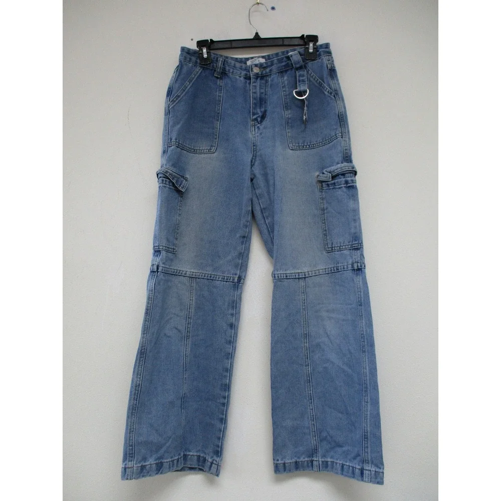 Forever 21 Cargo Jeans Women 28 Blue Utility Wide‎ Leg Relaxed Fit Workwear